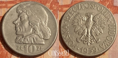 Польша 10 злотых 1959 года, Y# 50, 463q-392 ♛