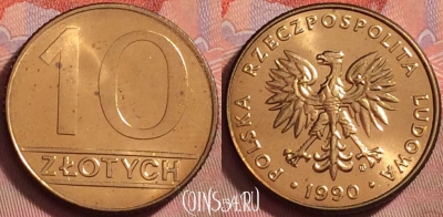 Польша 10 злотых 1990 года, Y# 152.2, UNC, 127k-117