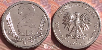 Польша 2 злотых 1990 года, Y# 80.3, UNC, 050k-034
