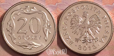 Польша 20 грошей 2012 года, Y# 280, UNC, 106k-064