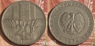 Польша 20 злотых 1974 года, Y# 67, 349r-134