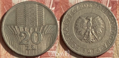 Польша 20 злотых 1974 года, Y# 67, 478р-069