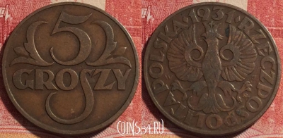 Польша 5 грошей 1931 года, Y# 10a, 075b-025