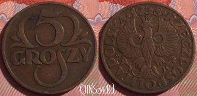 Польша 5 грошей 1938 года, Y# 10a, 054i-184