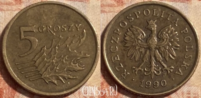 Польша 5 грошей 1990 года, Y# 278, 488р-105