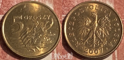 Польша 5 грошей 2007 года, Y# 278, 080s-020