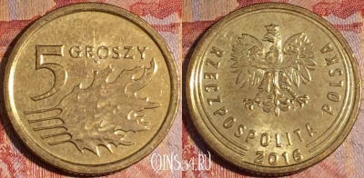 Польша 5 грошей 2016 года, Y# 925, 163a-097