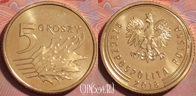 Польша 5 грошей 2018 года, UNC, 320j-074