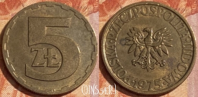 Польша 5 злотых 1975 года, Y# 81.1, 480р-103 ♛