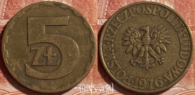 Польша 5 злотых 1976 года, Y# 81.1, 492р-126
