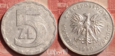 Польша 5 злотых 1990 года, Y# 81.3, 379l-067