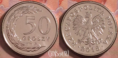 Польша 50 грошей 2015 года, Y# 281, UNC, 107k-132