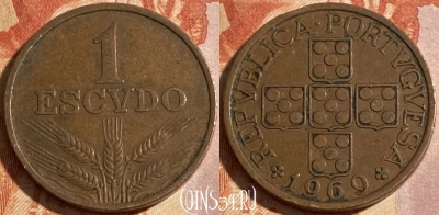 Португалия 1 эскудо 1969 года, KM# 597, 300r-128