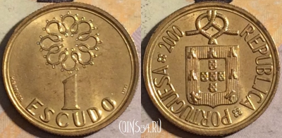 Португалия 1 эскудо 2000 года, KM# 631, 053-136