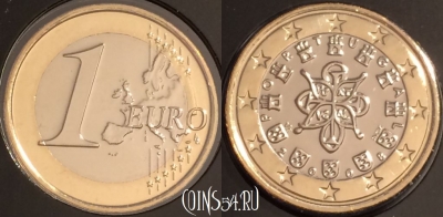 Португалия 1 евро 2008 года, KM# 766, BU, 401l-063