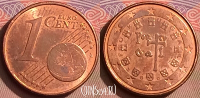 Португалия 1 евроцент 2002 года, KM# 740, 085l-019