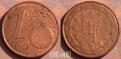 Португалия 1 евроцент 2004 года, KM# 740, 359k-123