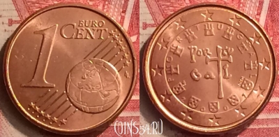 Португалия 1 евроцент 2007 года, KM# 740, UNC, 308m-082