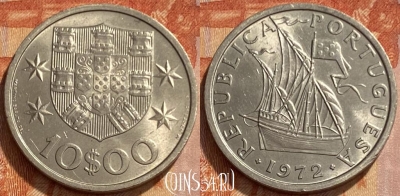 Португалия 10 эскудо 1972 года, KM# 600, 461q-401 ♛