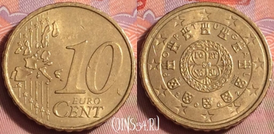 Португалия 10 евроцентов 2002 года, KM# 743, 227k-092