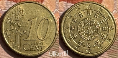 Португалия 10 евроцентов 2002 года, KM# 743, 467s-538