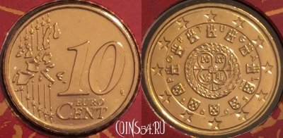 Португалия 10 евроцентов 2003 года, KM# 743, BU, 401l-012