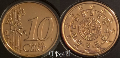 Португалия 10 евроцентов 2004 года, KM# 743, BU, 401l-216