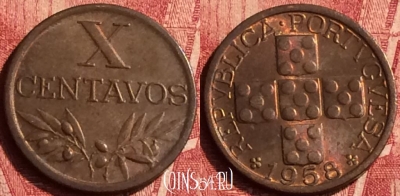 Португалия 10 сентаво 1958 года, KM# 583, 352o-045
