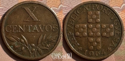 Португалия 10 сентаво 1964 года, KM# 583, 394s-014