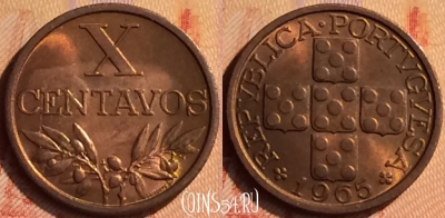 Португалия 10 сентаво 1965 года, KM# 583, 420-029