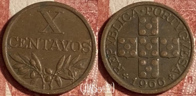 Португалия 10 сентаво 1966 года, KM# 583, 220p-027