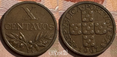 Португалия 10 сентаво 1967 года, KM# 583, 309s-096