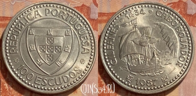 Португалия 100 эскудо 1987 года, KM# 639, 461q-385 ♛