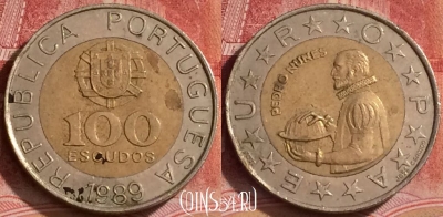 Португалия 100 эскудо 1989 года, KM# 645, 379k-090