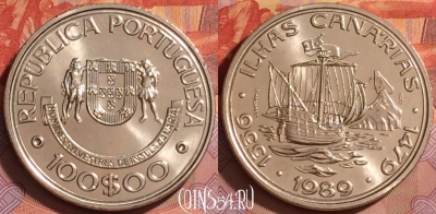 Португалия 100 эскудо 1989 года, KM# 646, UNC, 202l-156