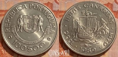 Португалия 100 эскудо 1989 года, KM# 646, 461q-383 ♛