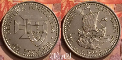 Португалия 100 эскудо 1989 года, KM# 647, UNC, 201m-155