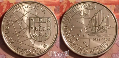 Португалия 100 эскудо 1989 года, KM# 648, UNC, 203l-146