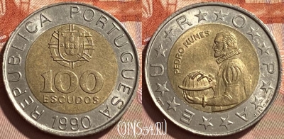 Португалия 100 эскудо 1990 года, KM# 645, 087r-055
