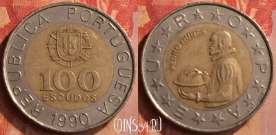 Португалия 100 эскудо 1990 года, KM# 645, 089n-085