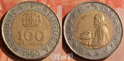 Португалия 100 эскудо 1990 года, KM# 645, 163n-032