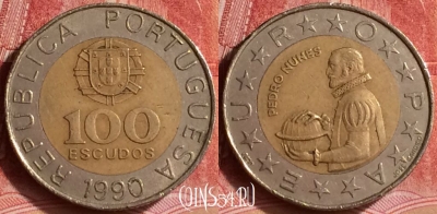 Португалия 100 эскудо 1990 года, KM# 645, 350l-133