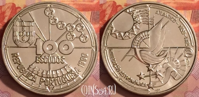 Португалия 100 эскудо 1990 года, KM# 649, UNC, 201l-149