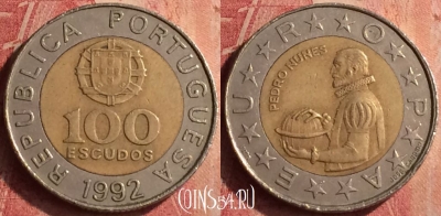Португалия 100 эскудо 1992 года, KM# 645, 390n-062