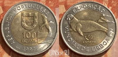 Португалия 100 эскудо 1997 года, KM# 693, 461q-416 ♛