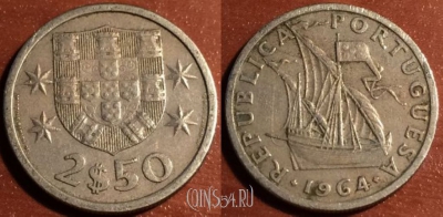 Португалия 2,5 эскудо 1964 года, KM# 590, 47-010