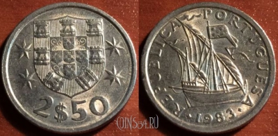 Португалия 2,5 эскудо 1983 года, KM# 590, 051-035