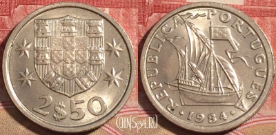 Португалия 2,5 эскудо 1984 года, KM# 590, 221-107