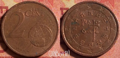 Португалия 2 евроцента 2002 года, KM# 741, 170j-022
