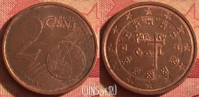 Португалия 2 евроцента 2002 года, KM# 741, 244i-179